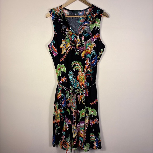 Ralph Lauren Dresses & Skirts - Ralph Lauren Black Floral Sleeveless Dress Resort Colorful Beach Vacation